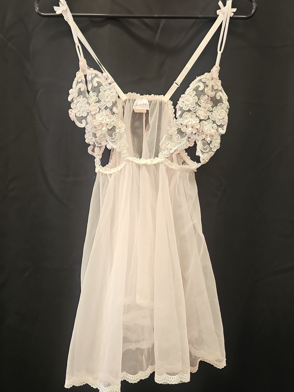Frederick's of Hollywood Sheer Floral Appliqué Babydoll Slip - Ivory, Vintage